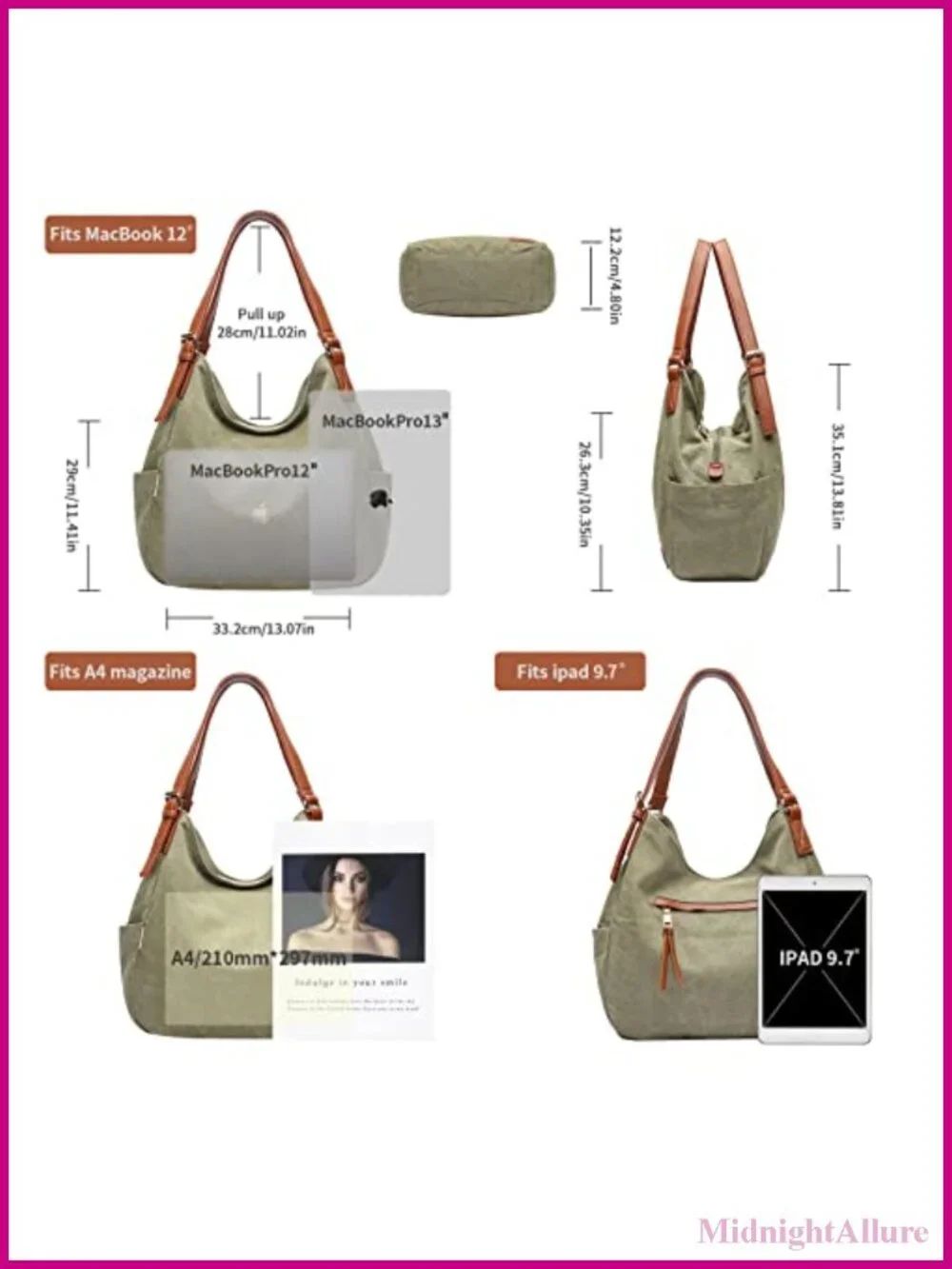 Canvas Hobo Tote Purse Multi Pocket Shoulder Bag Embroidery Ethnic